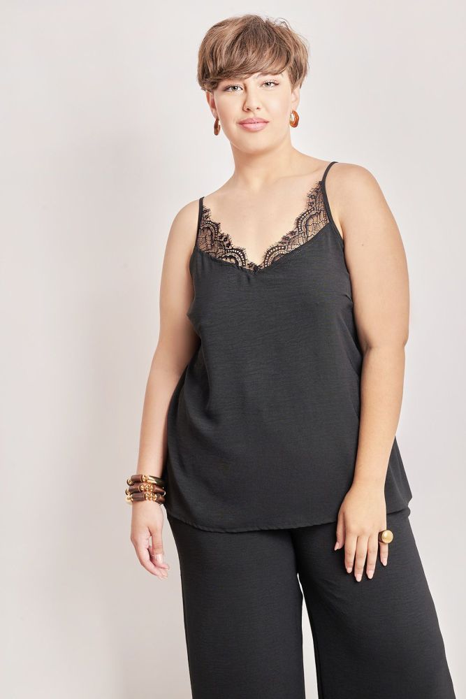 Lingerie τοπ washed ανάγλυφο με δαντέλα