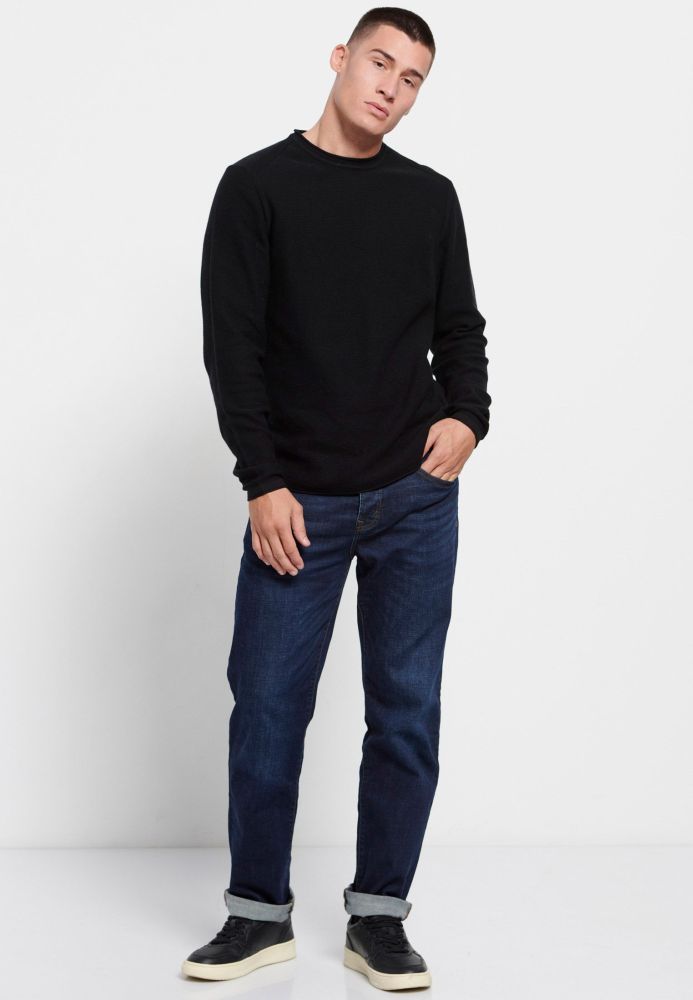 Casual πλεκτή μπλούζα με στρογγυλή λαιμόκοψη