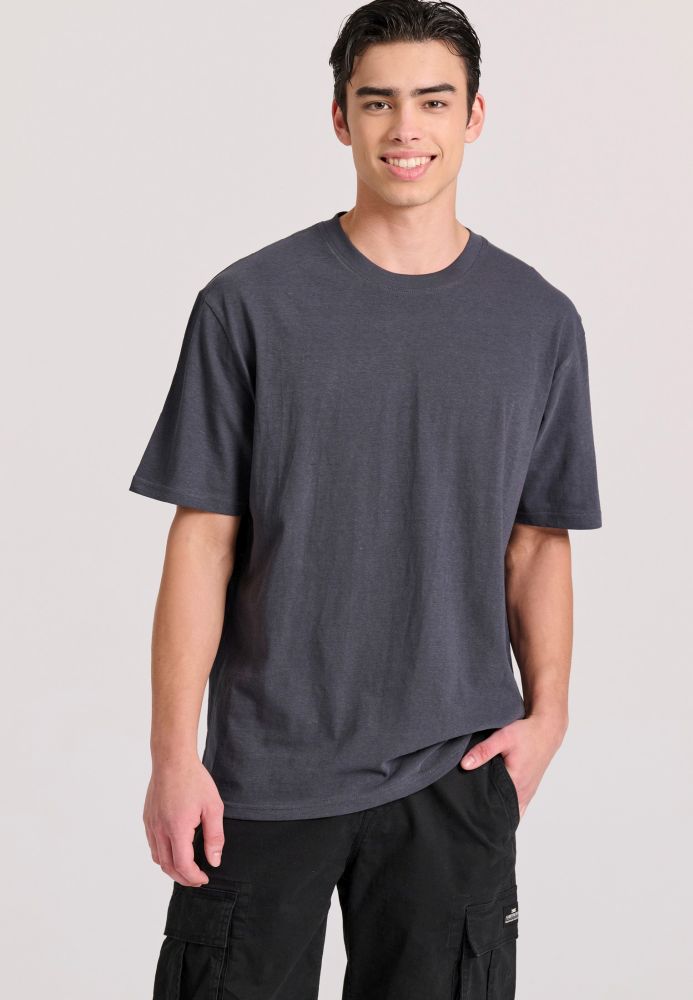 Relaxed fit linen blend μονόχρωμο t-shirt