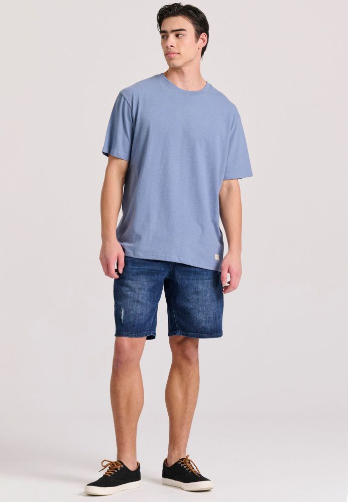 Relaxed fit linen blend μονόχρωμο t-shirt