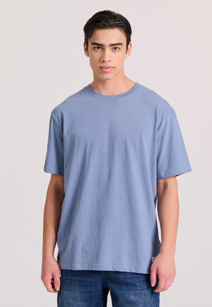 Relaxed fit linen blend μονόχρωμο t-shirt