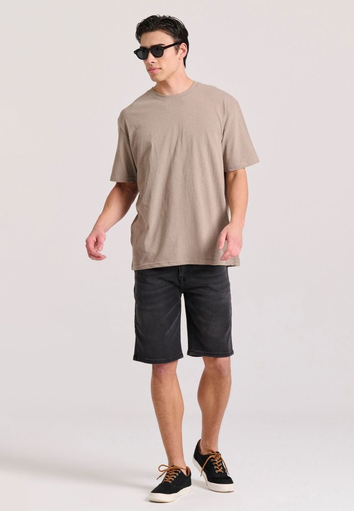 Relaxed fit linen blend μονόχρωμο t-shirt