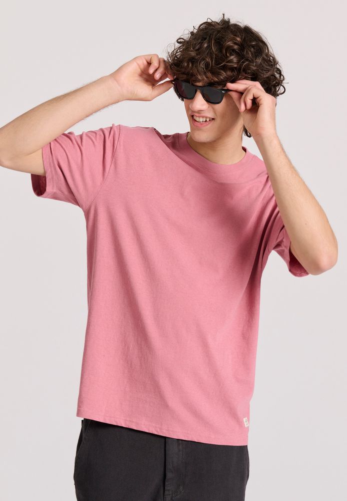 Relaxed fit linen blend μονόχρωμο t-shirt