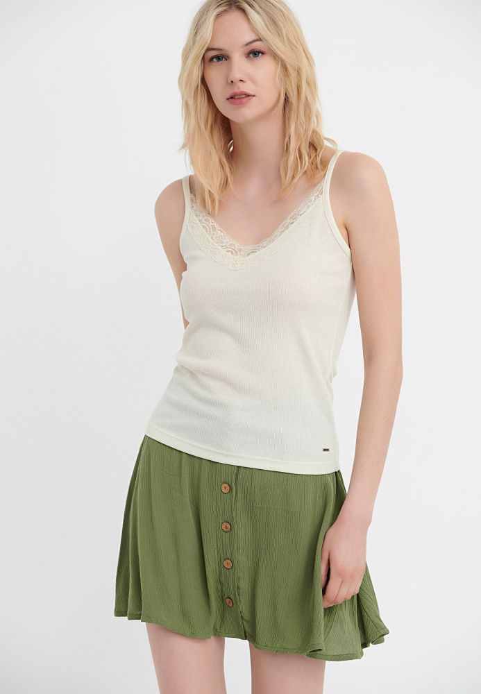 Tank top σε ύφανση rib και δαντέλα