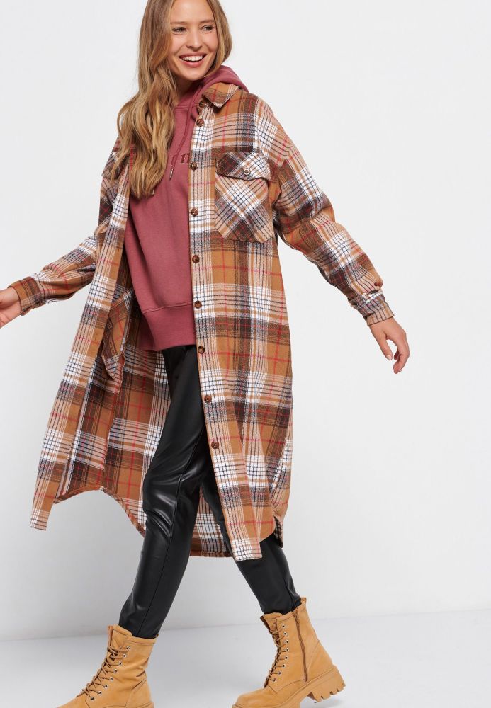 Long fit καρό overshirt με τσέπες