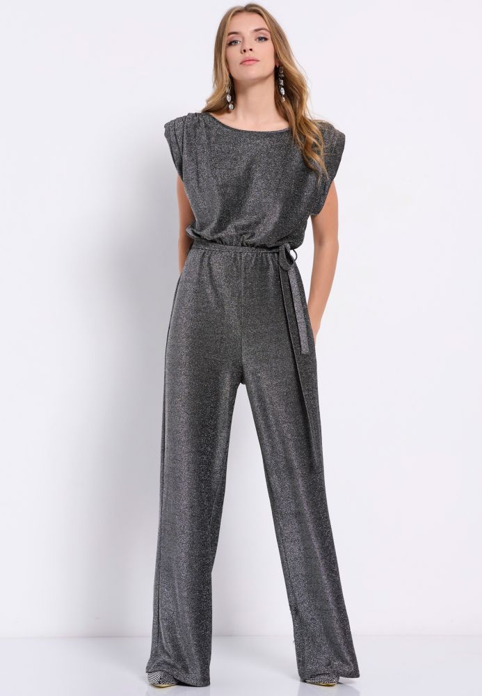 Wide leg ολόσωμη φόρμα με μεταλλιζέ νήμα