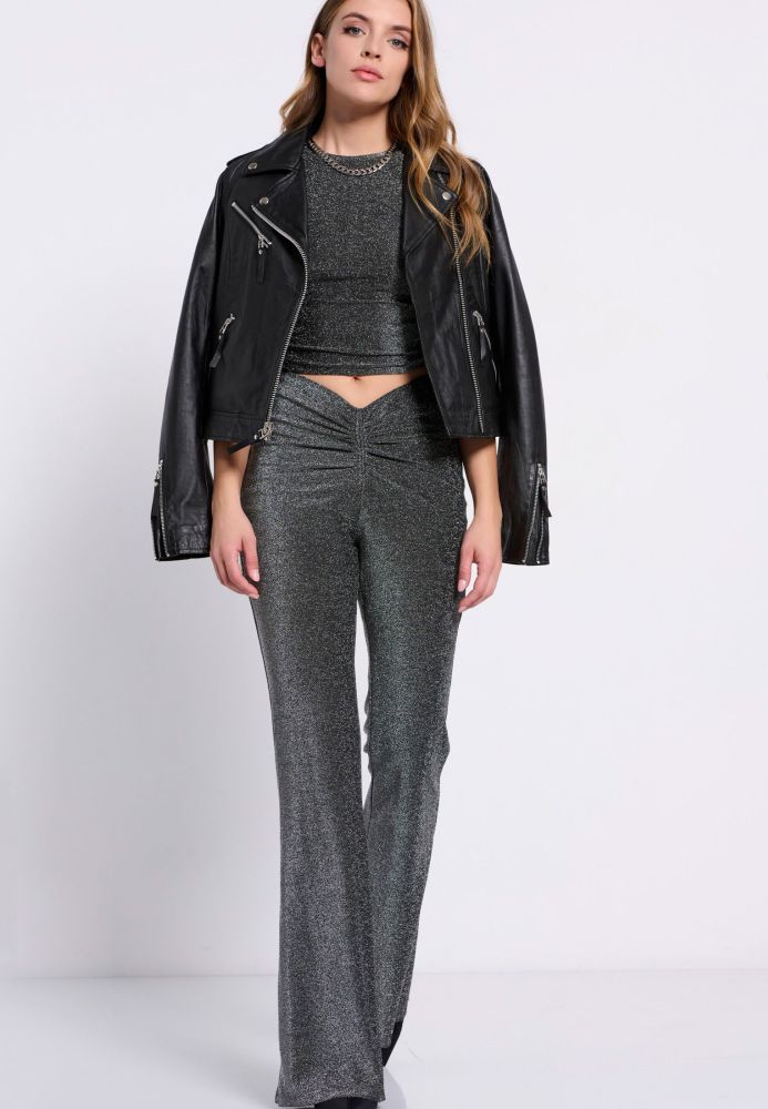 Flare fit παντελόνι με μεταλλιζέ νήμα