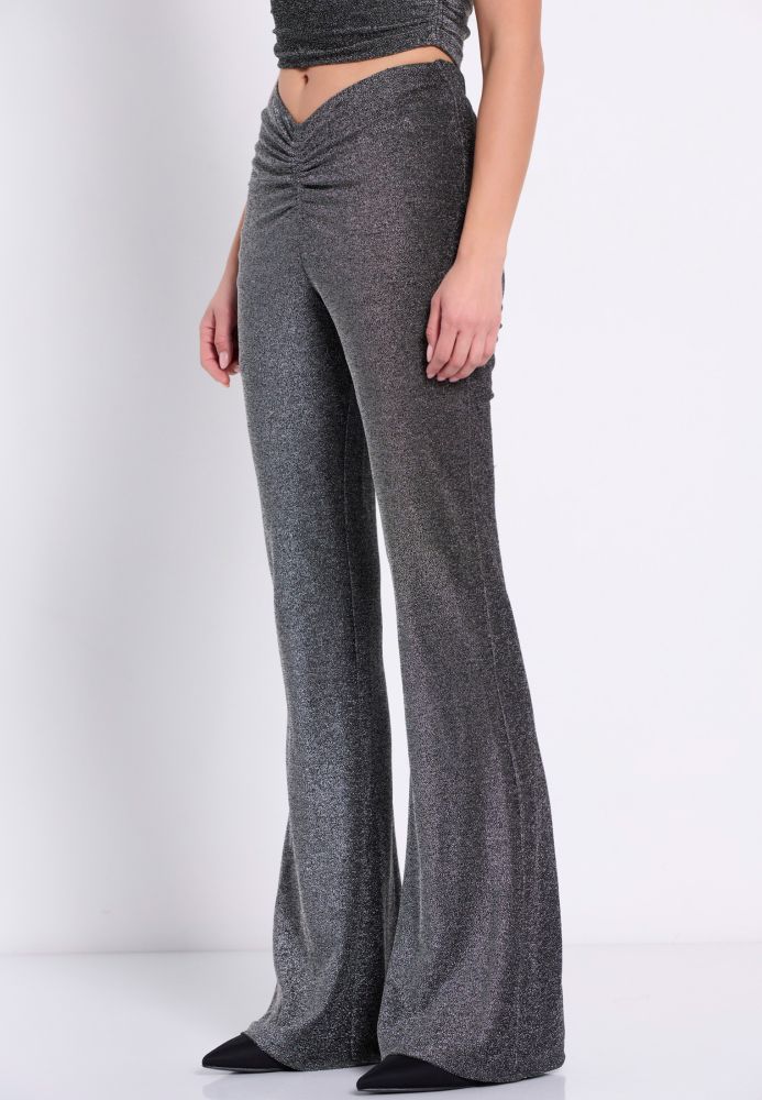 Flare fit παντελόνι με μεταλλιζέ νήμα