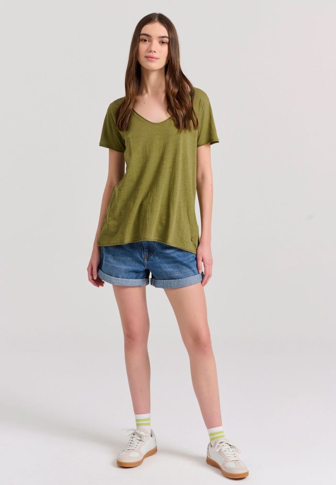 Γυναικείο V-neck μονόχρωμο t-shirt - The essentials