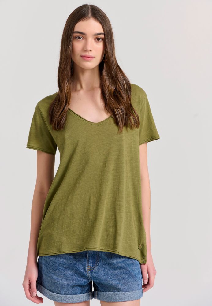 Γυναικείο V-neck μονόχρωμο t-shirt - The essentials