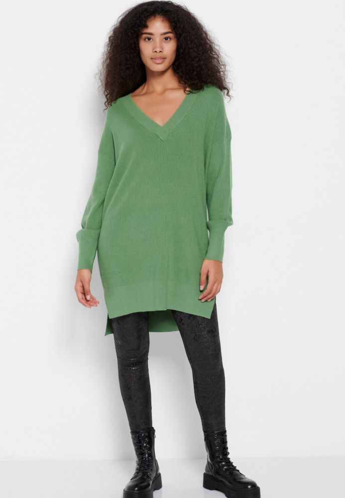 Μακριά πλεκτή μπλούζα με V λαιμόκοψη