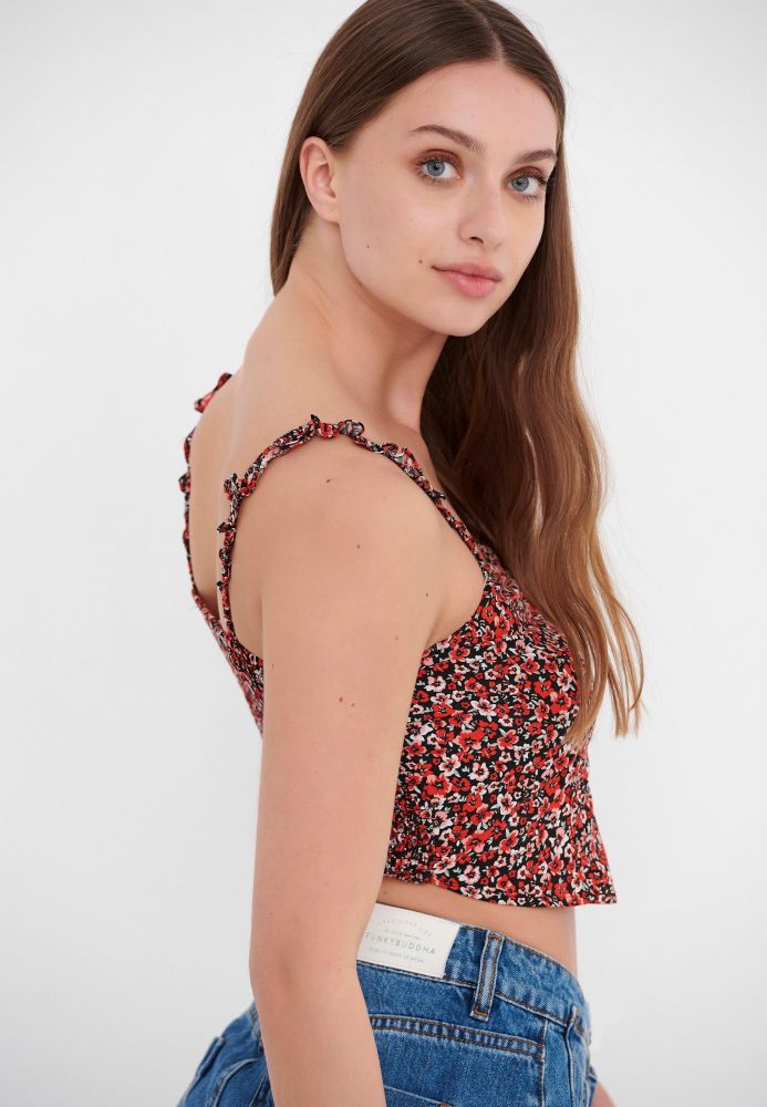 Εμπριμέ cropped top με φλοράλ τύπωμα