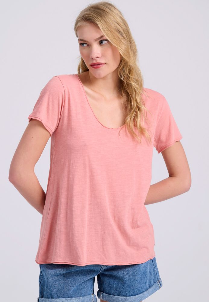 Γυναικείο V-neck μονόχρωμο t-shirt - The essentials