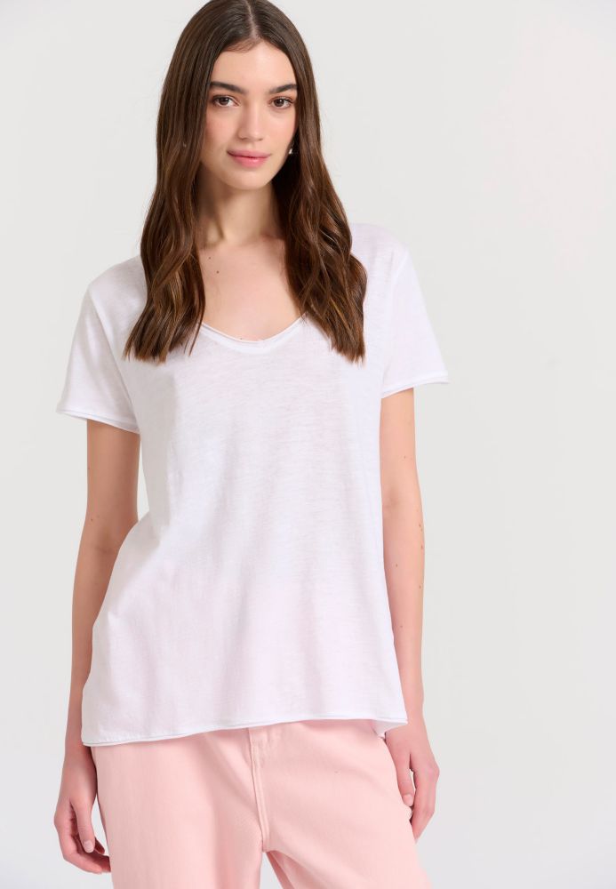 Γυναικείο V-neck μονόχρωμο t-shirt - The essentials