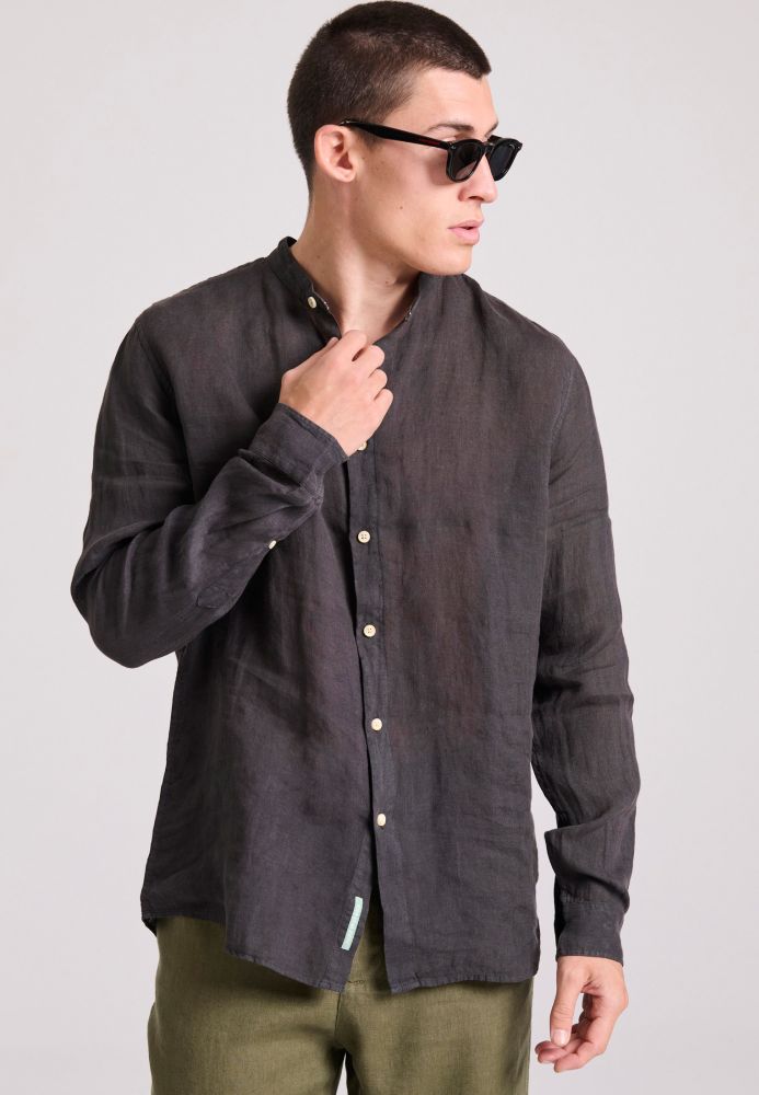 Garment dyed λινό πουκάμισο με λαιμό mao