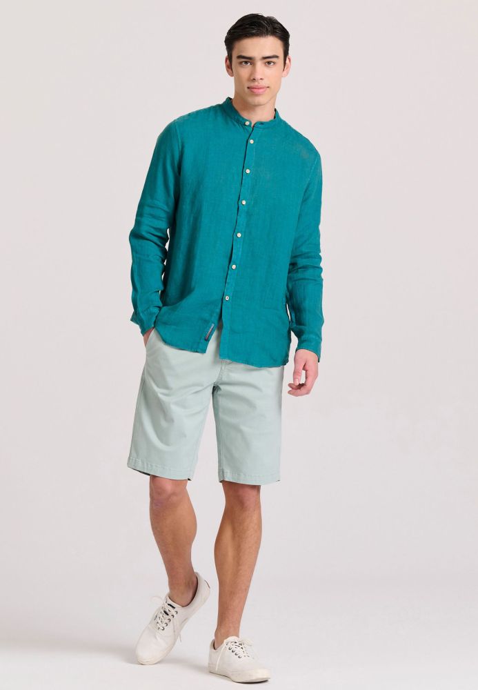 Garment dyed λινό πουκάμισο με λαιμό mao