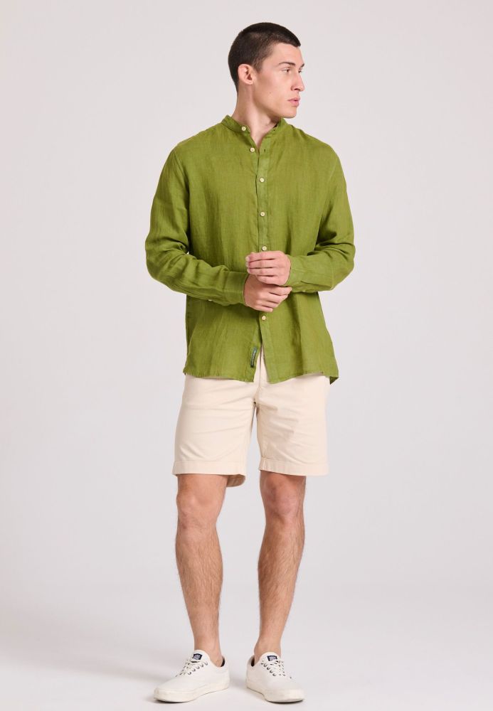Garment dyed λινό πουκάμισο με λαιμό mao