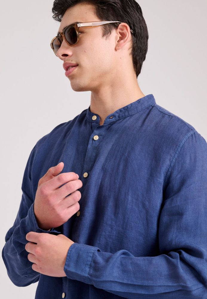 Garment dyed λινό πουκάμισο με λαιμό mao