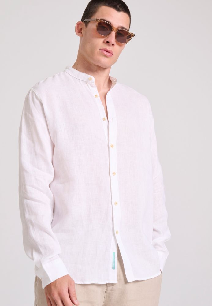 Garment dyed λινό πουκάμισο με λαιμό mao