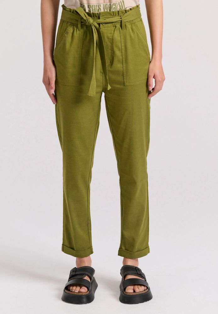 Lyocell blend cropped παντελόνι με ζώνη