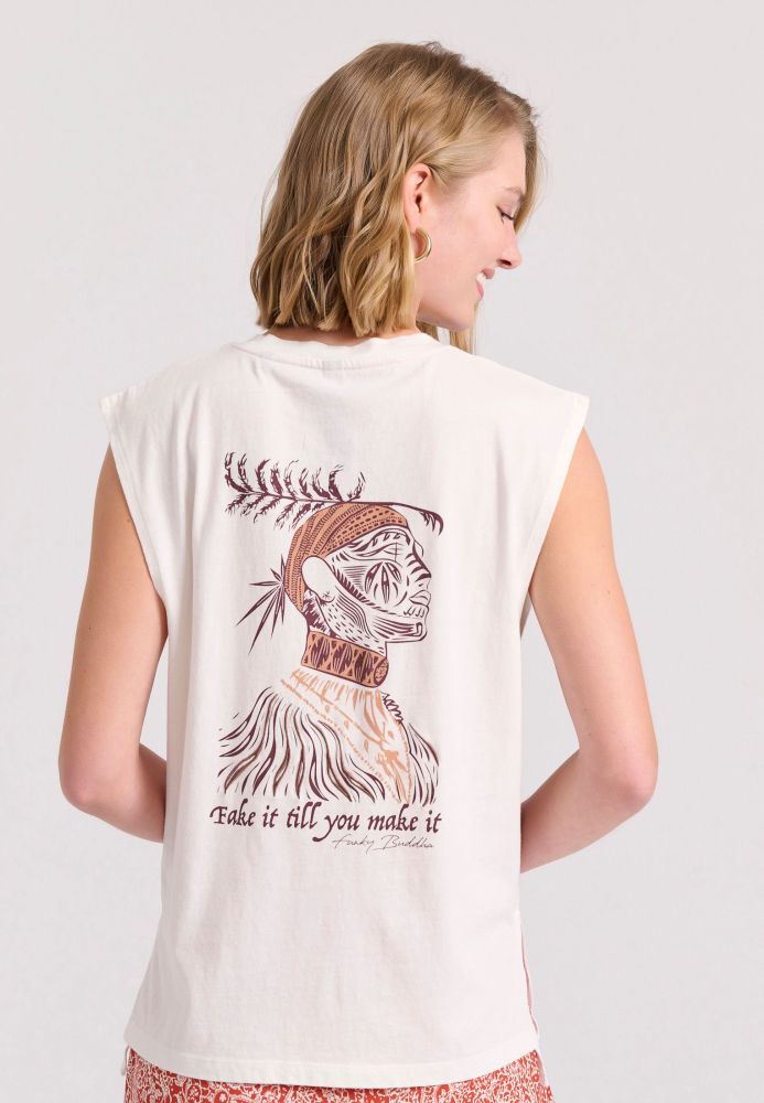 Αμάνικο t-shirt με τύπωμα σε boho look