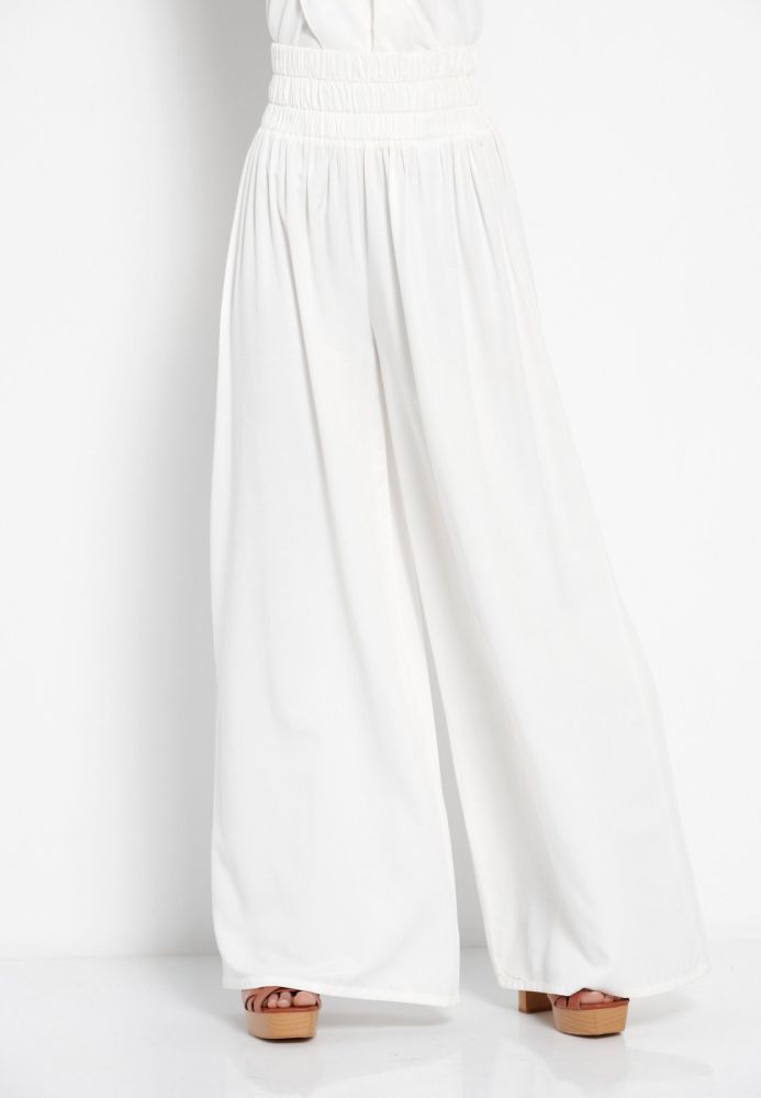Wide leg fit παντελόνα από βισκόζη με ελαστική μέση