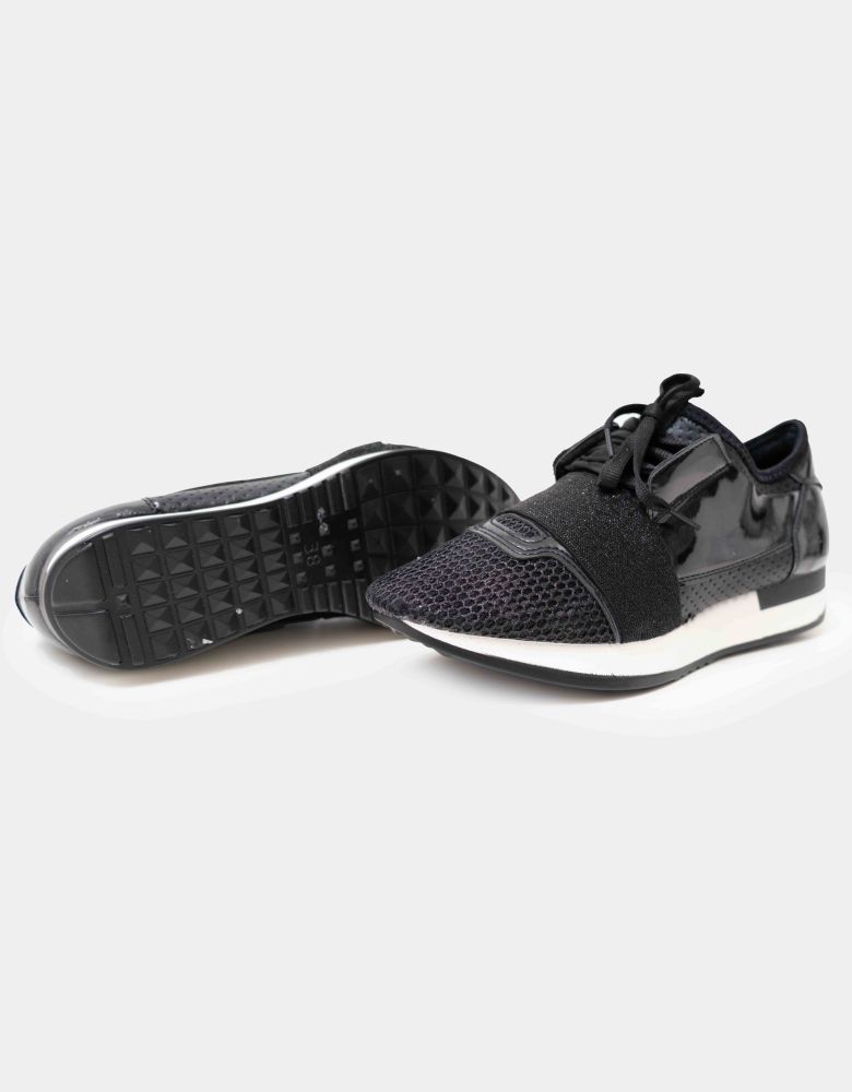 Beltipo Γυναικεία Sneakers μαύρο με Ψηλή Σολα και Κορδόνια