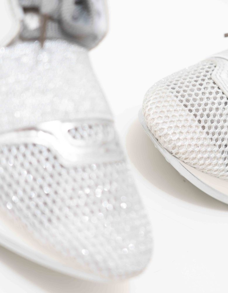 Beltipo Γυναικεία Sneakers Ασημί με Ψηλή Σολα και Κορδόνια