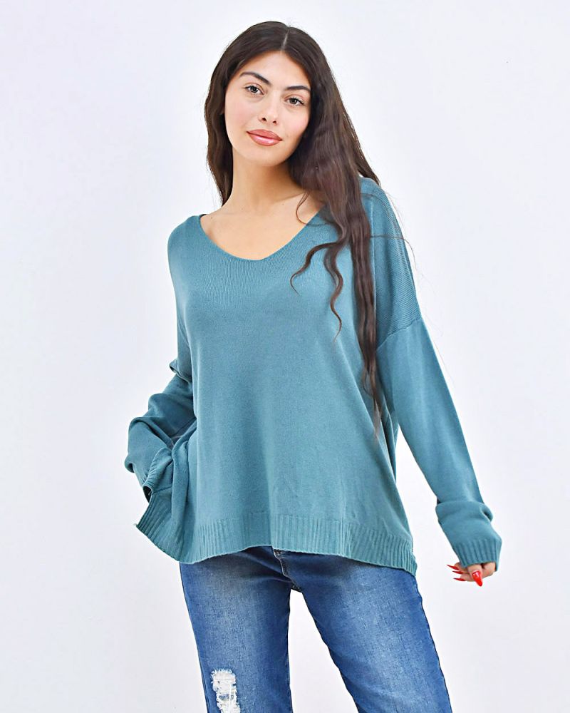 Beltipo Γυναικείο Πλεκτό Πετρόλ V Oversized