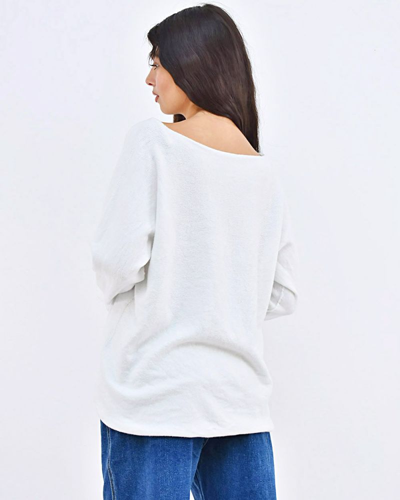 Beltipo Γυναικείο Πλεκτό Λευκό V Oversized