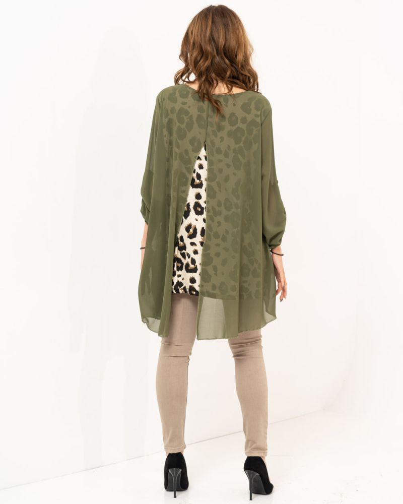 Γυναικεία Μπλούζα Oversize Animal Prin Χακί