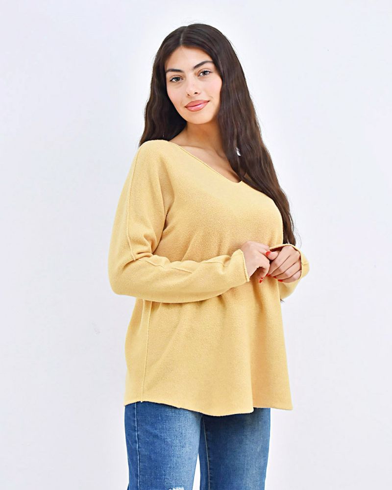 Beltipo Γυναικείο Πλεκτό Κίτρινο V Oversized