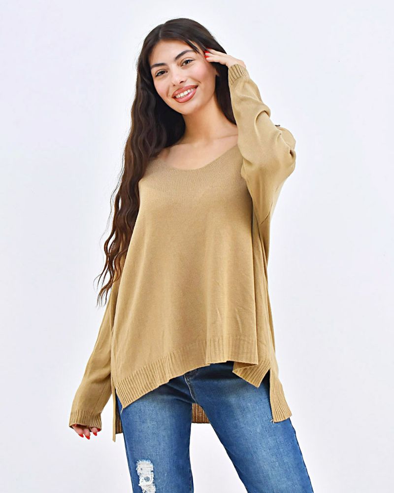 Beltipo Γυναικείο Πλεκτό Καφέ V Oversized