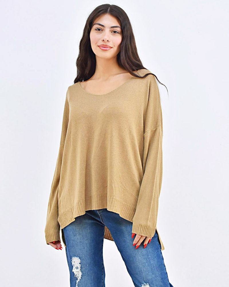 Beltipo Γυναικείο Πλεκτό Καφέ V Oversized