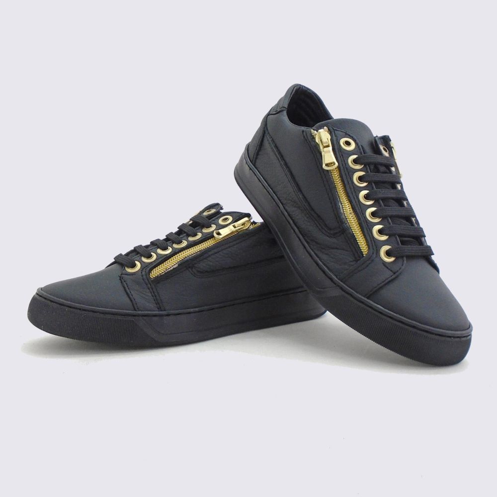 Γυναικεία sneakers δερμάτινα μαύρο με φερμουάρ