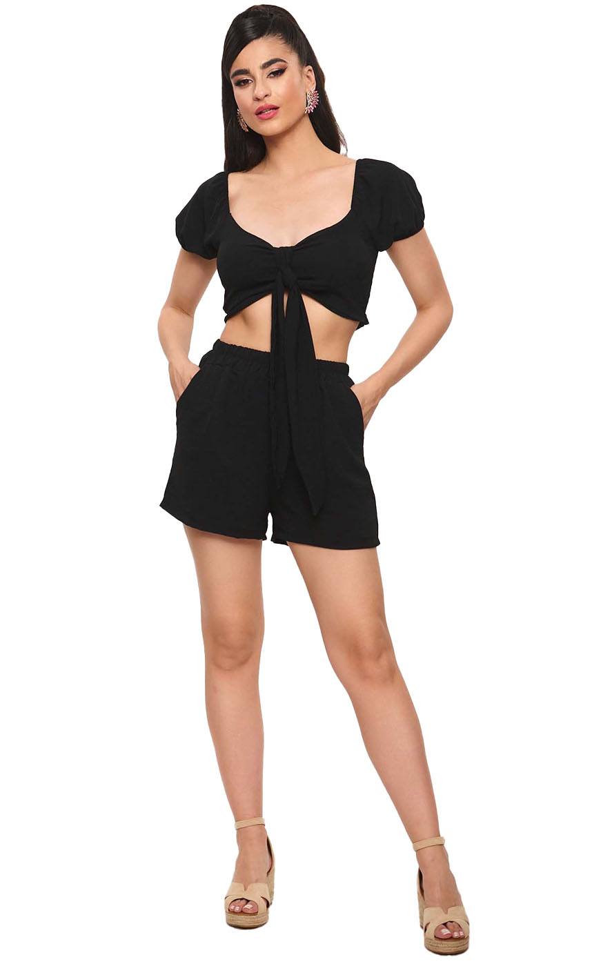 Σετ Crop Top & Σορτσάκι - Μαύρο - LC77321-Μαύρο-One Size