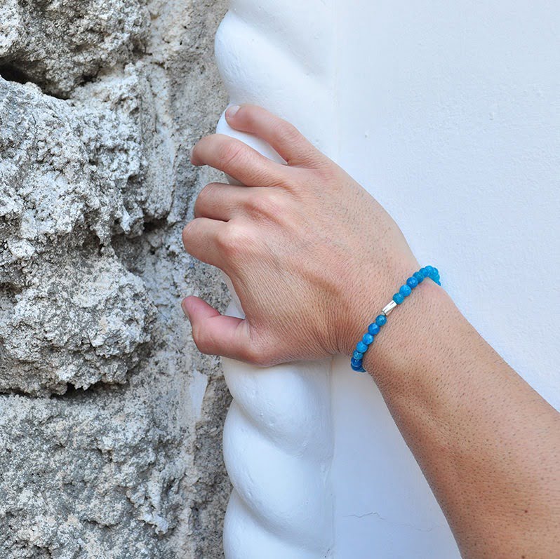 Χειροποίητο Βραχιόλι Jade Blue με ασημένιο στοιχείο