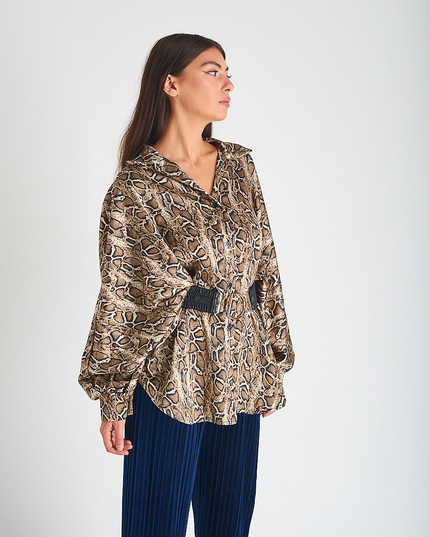 Beltipo Γυναικείο Πουκάμισο φλοράλ oversize καφέ