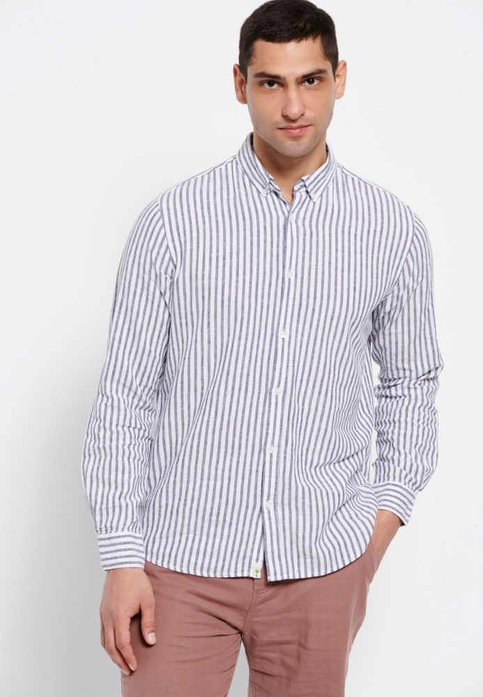 Casual linen blend ριγέ πουκάμισο
