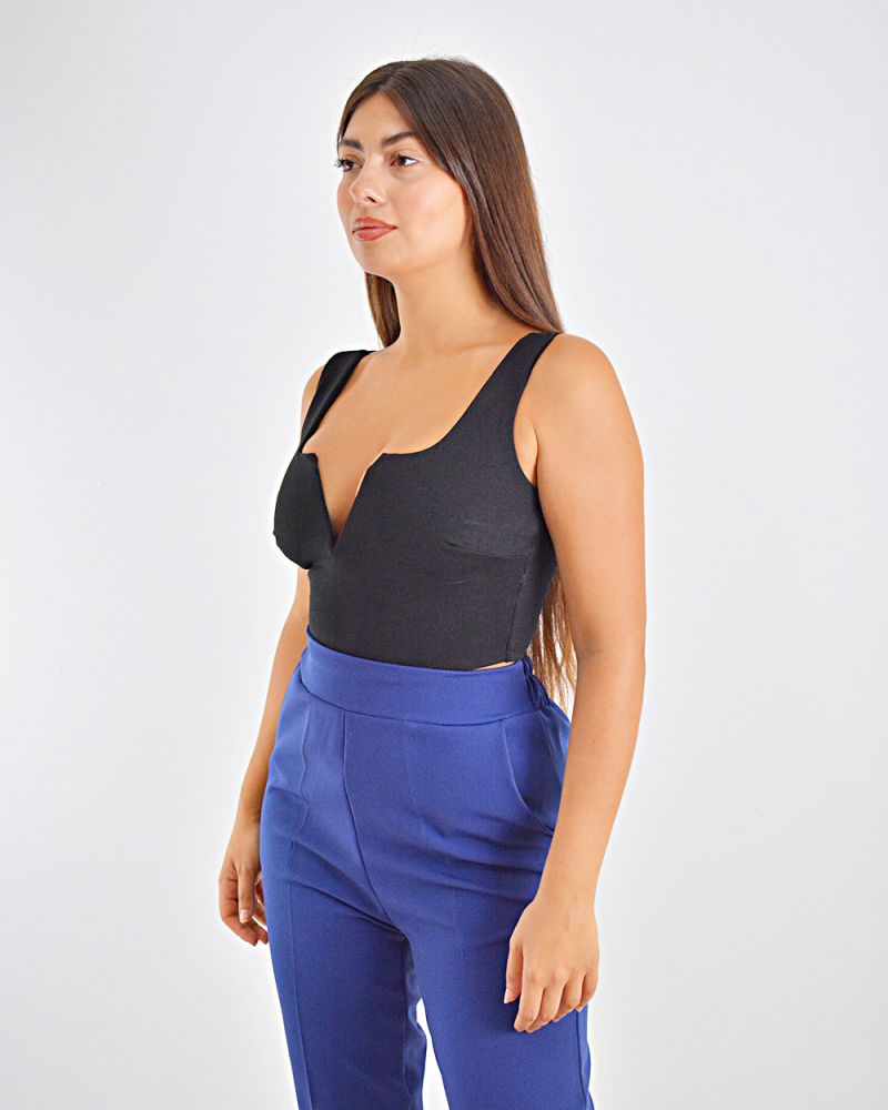 Γυναικεία Μπλούζα Crop Top με Άνοιγμα V Μαύρη