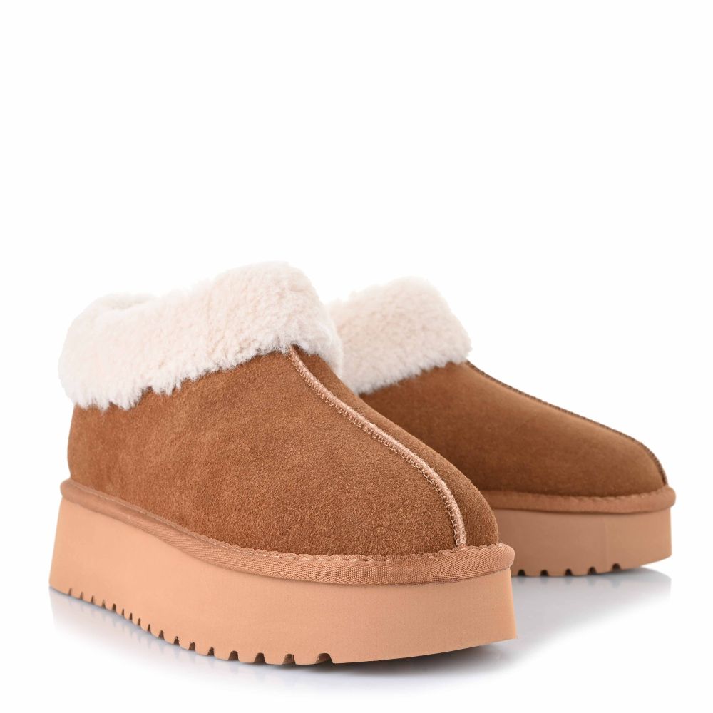 Δερμάτινα Ankle Μποτάκια Με Γούνα Carmela 162002 Camel