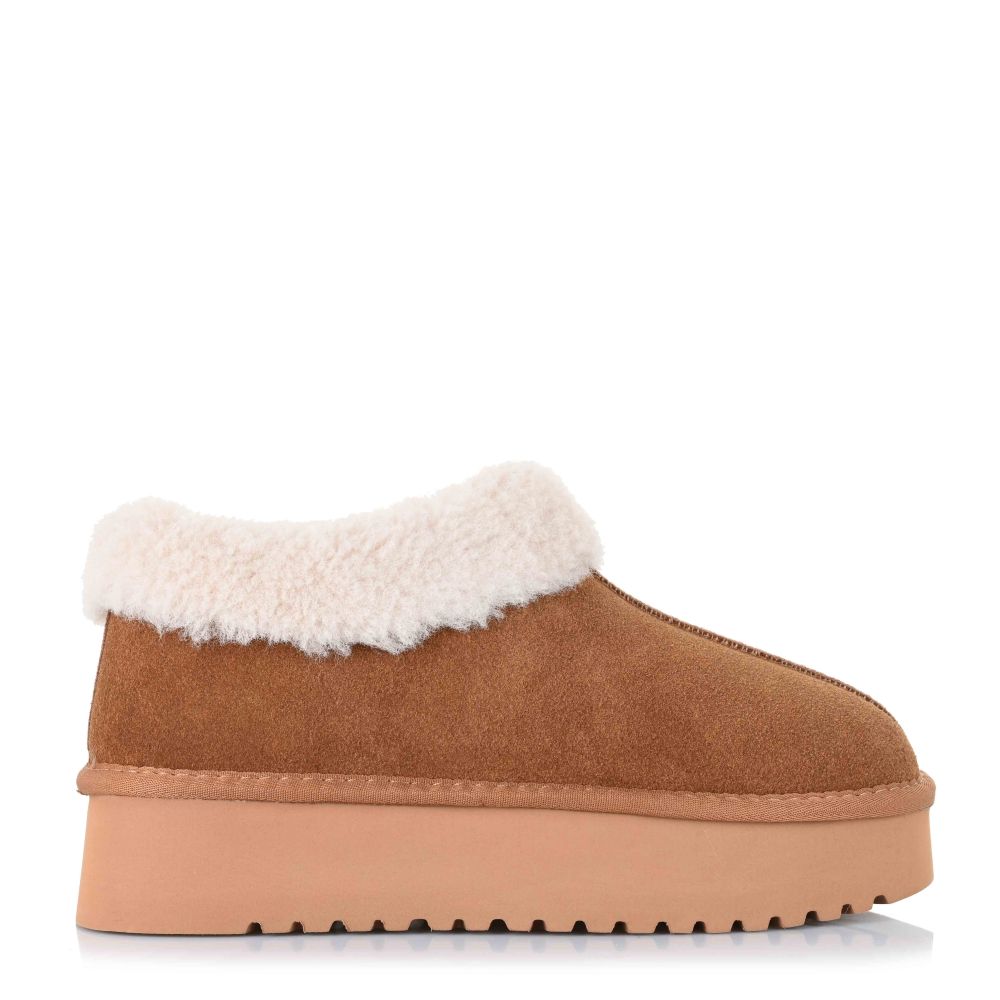 Δερμάτινα Ankle Μποτάκια Με Γούνα Carmela 162002 Camel