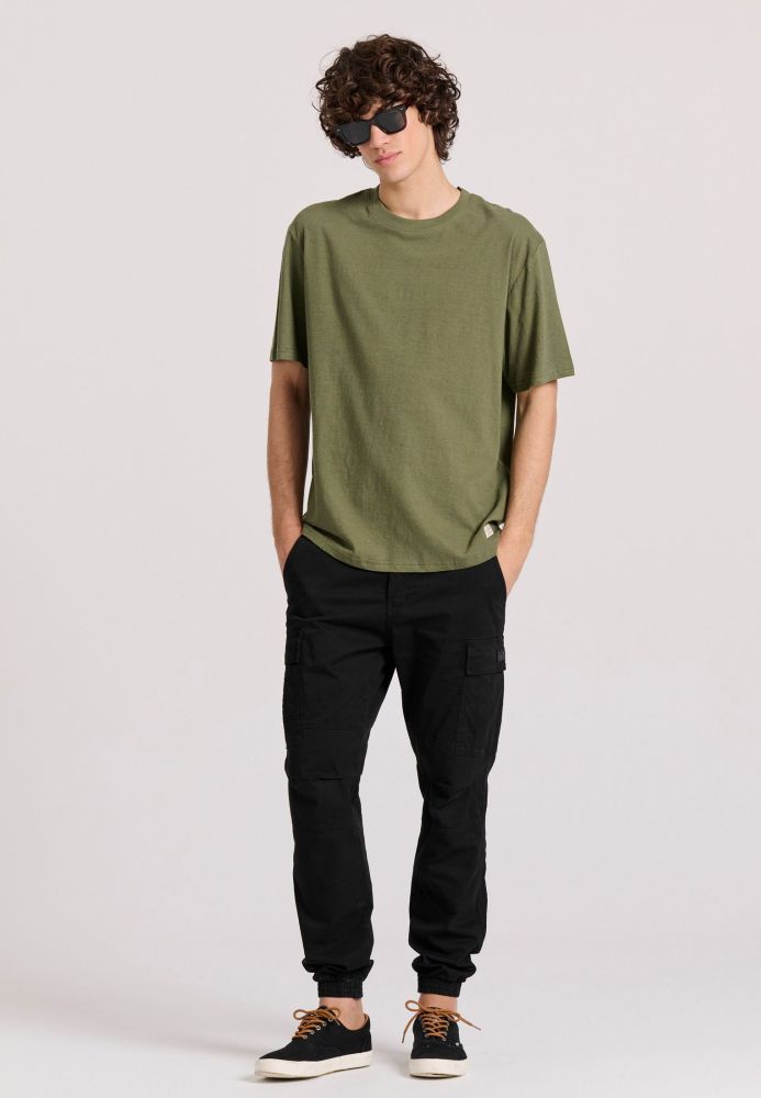 Relaxed fit linen blend μονόχρωμο t-shirt