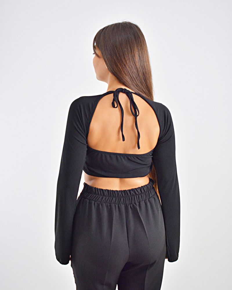 Γυναικεία Μπλούζα Crop Top Μαύρη με Ανοιχτή Πλάτη