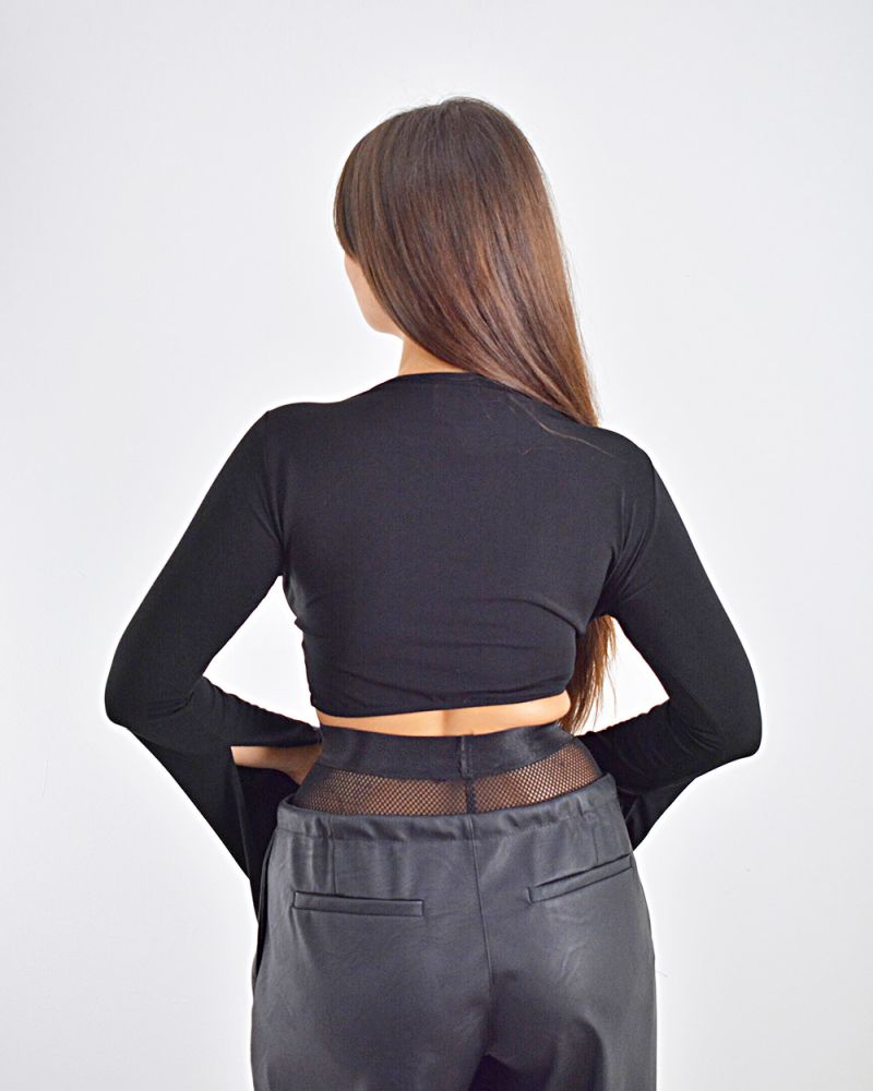 Γυναικεία Μπλούζα Crop Top Μαύρη με Δέσιμο Εμπρός