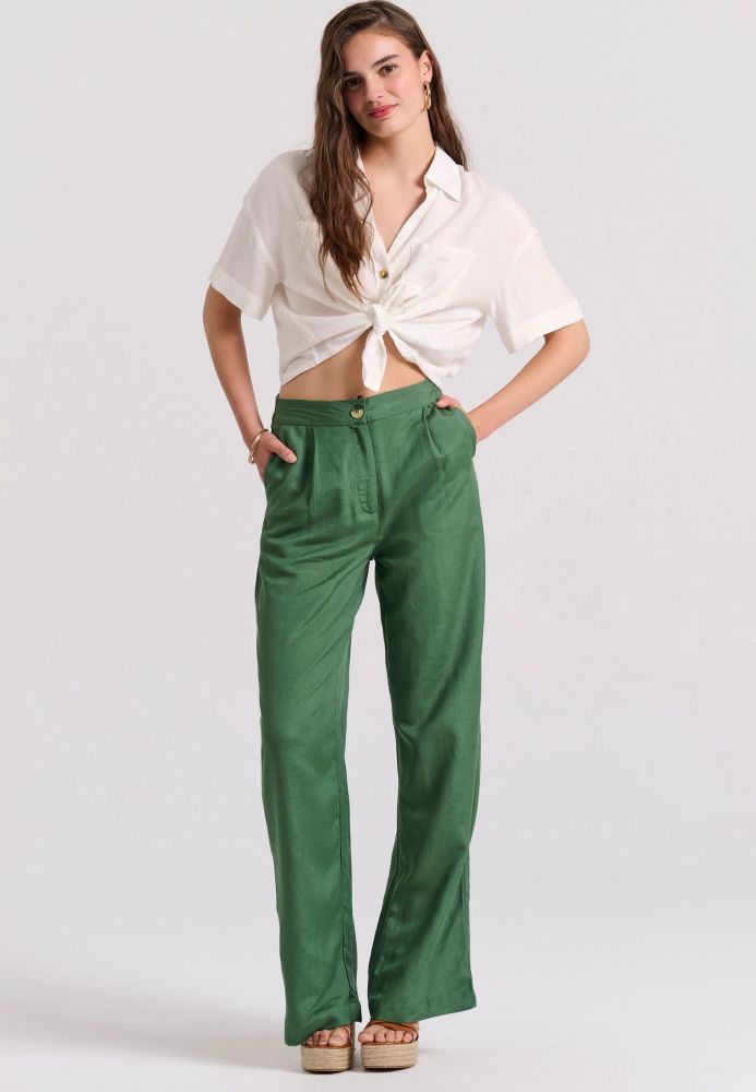 Loose fit linen blend πουκάμισο με τσέπες στο στήθος