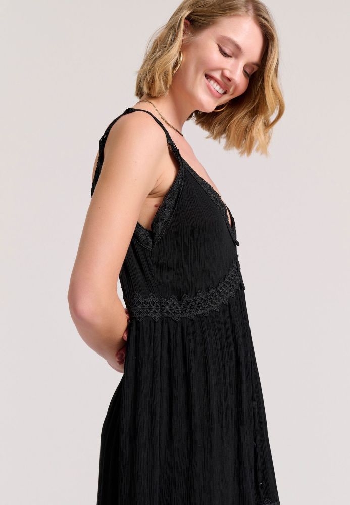 Loose fit μάξι boho φόρεμα με δανδέλα και βολάν