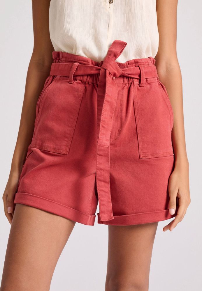Garment dyed τζιν σορτς με δέσιμο στη μέση