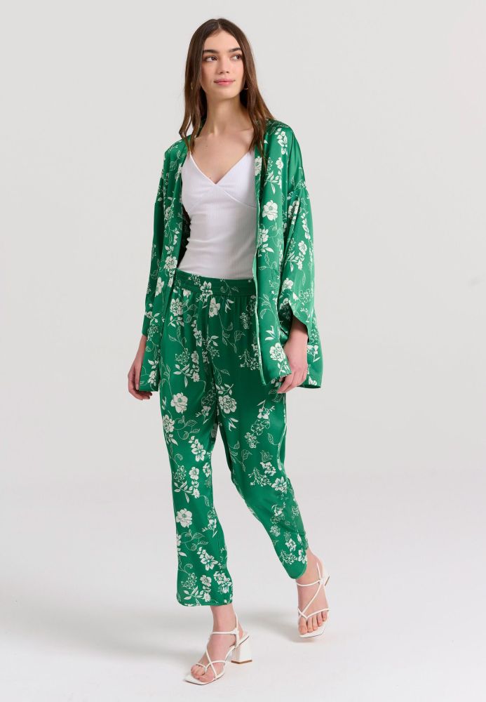Εμπριμέ cropped casual παντελόνι