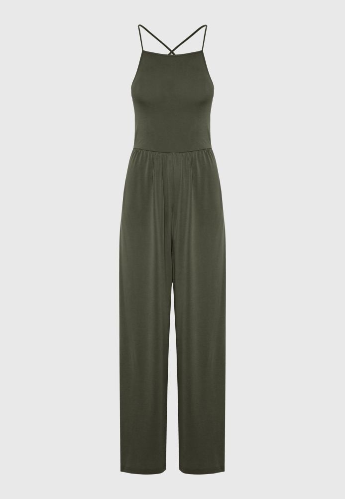 Wide leg fit ολόσωμη φόρμα με πλαϊνά ανοίγματα